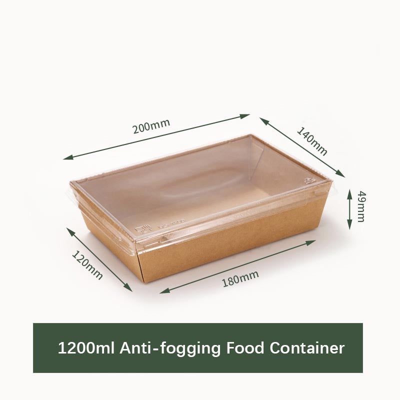 Disposable Food Containers Biodegradable Lunch Box ,Large Rectangle Kraft Paper Food Container with Clear Lid, Microwavable and Freezer Storage Use Take Out Lunch Box Container