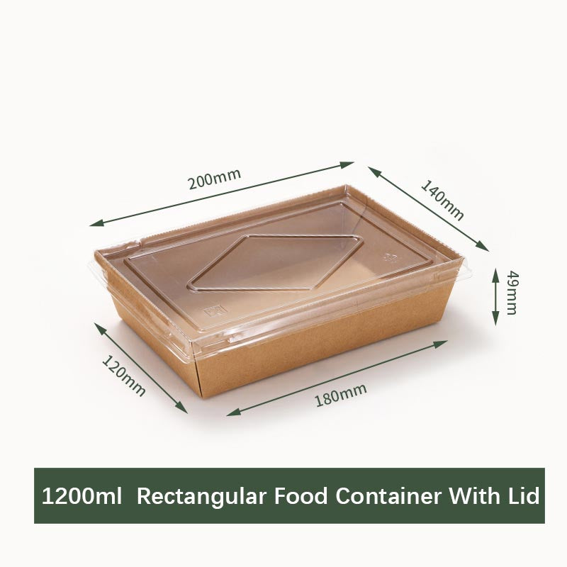 Disposable Food Containers Biodegradable Lunch Box ,Large Rectangle Kraft Paper Food Container with Clear Lid, Microwavable and Freezer Storage Use Take Out Lunch Box Container