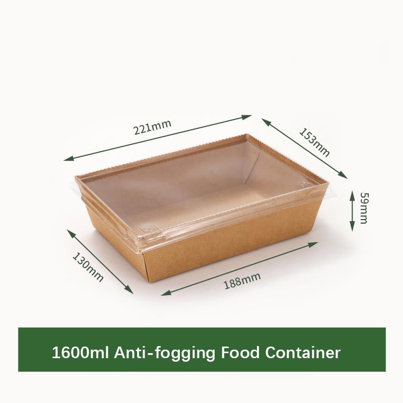 Disposable Food Containers Biodegradable Lunch Box ,Large Rectangle Kraft Paper Food Container with Clear Lid, Microwavable and Freezer Storage Use Take Out Lunch Box Container