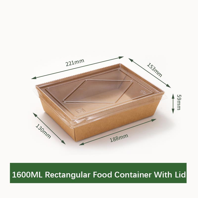 Disposable Food Containers Biodegradable Lunch Box ,Large Rectangle Kraft Paper Food Container with Clear Lid, Microwavable and Freezer Storage Use Take Out Lunch Box Container