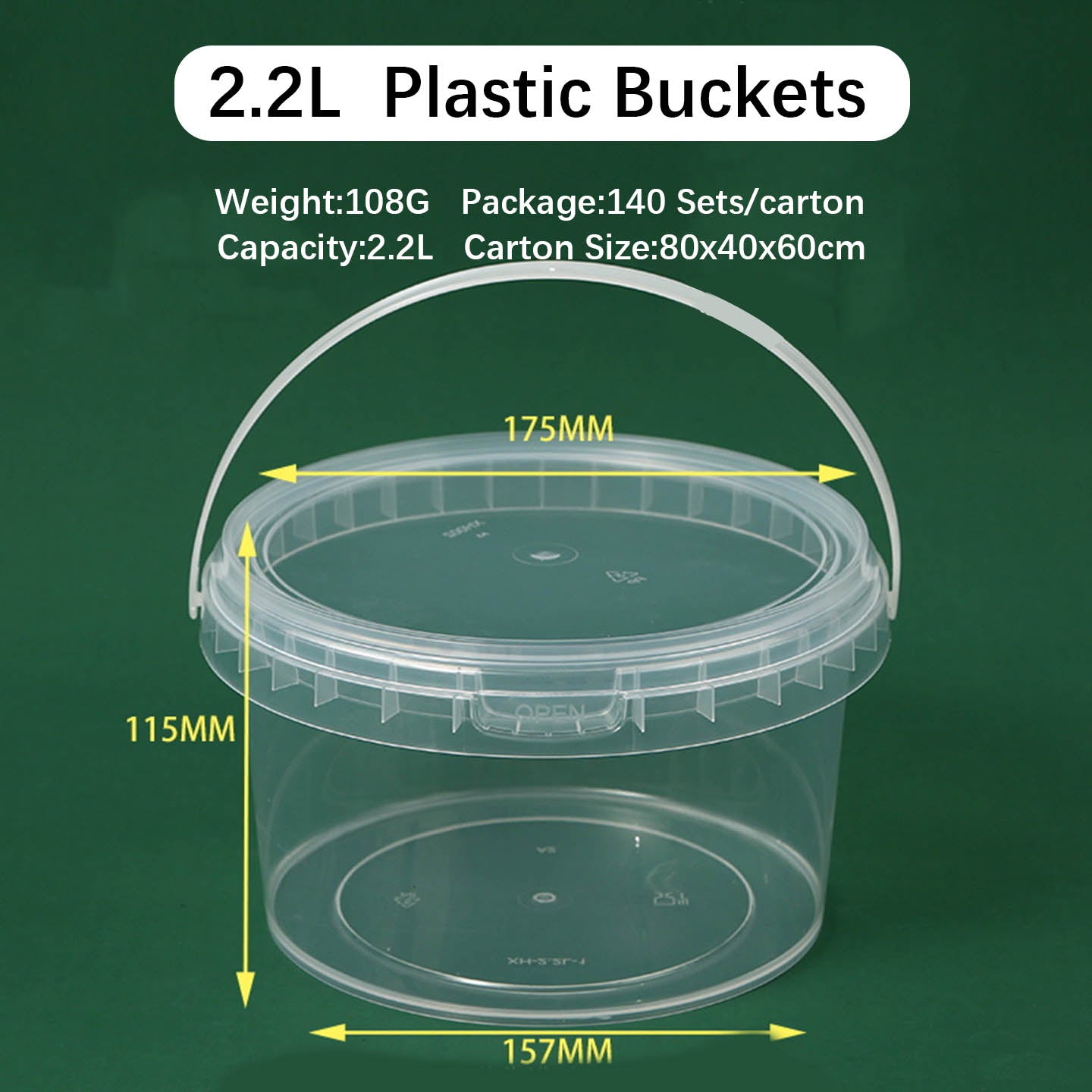 Food Grade Clear PP Round Buckets for Food Storage Plastic Biscuts &nbsp;Pails,Multiple Capacity Snacks Barrel , Vegetable and Fruits Container with Lids