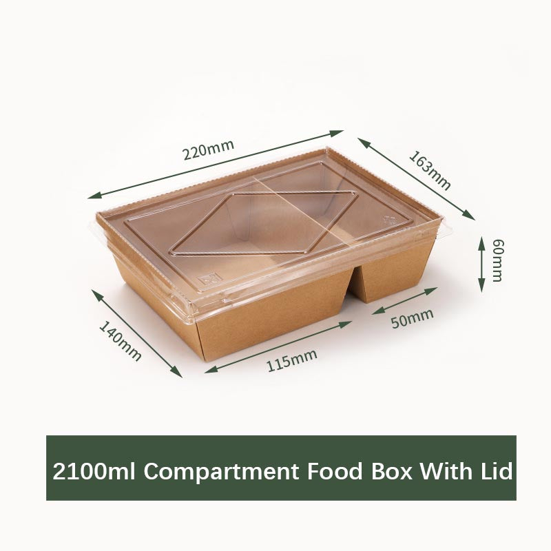 Double Compartment Disposable Paper Kraft Food Containers Biodegradable Lunch Box ,Large Rectangle Microwavable and Freezer Storage Use Take Out Lunch Box Container with Lids for Fast Foods, BBOs, Fried Chickens, Sandwiches, Bakery