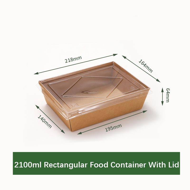 Disposable Food Containers Biodegradable Lunch Box ,Large Rectangle Kraft Paper Food Container with Clear Lid, Microwavable and Freezer Storage Use Take Out Lunch Box Container