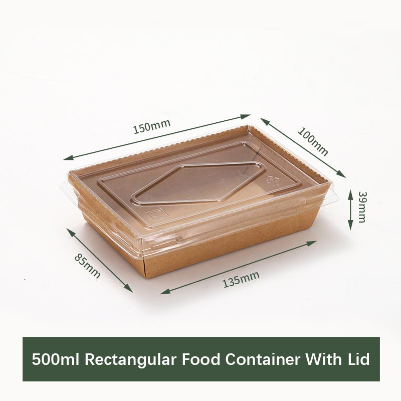 Disposable Food Containers Biodegradable Lunch Box ,Large Rectangle Kraft Paper Food Container with Clear Lid, Microwavable and Freezer Storage Use Take Out Lunch Box Container