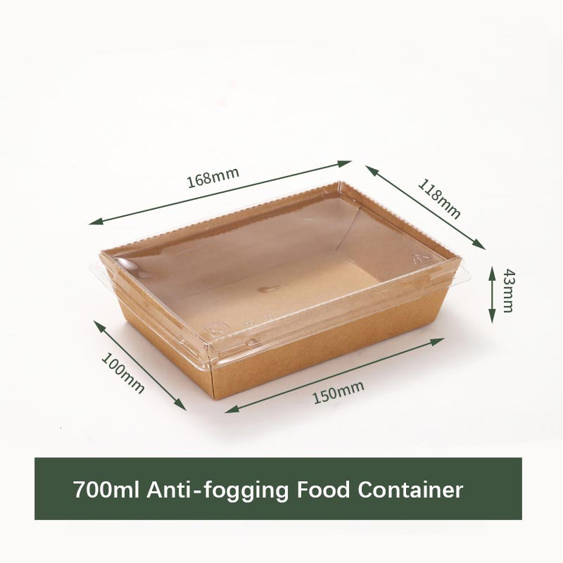 Disposable Food Containers Biodegradable Lunch Box ,Large Rectangle Kraft Paper Food Container with Clear Lid, Microwavable and Freezer Storage Use Take Out Lunch Box Container