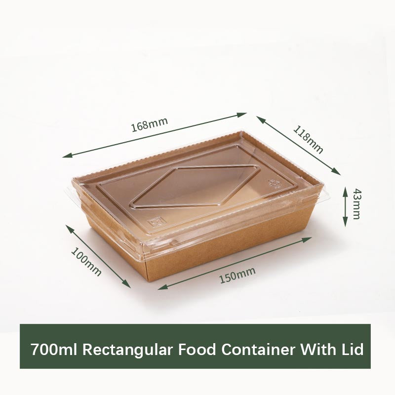 Disposable Food Containers Biodegradable Lunch Box ,Large Rectangle Kraft Paper Food Container with Clear Lid, Microwavable and Freezer Storage Use Take Out Lunch Box Container