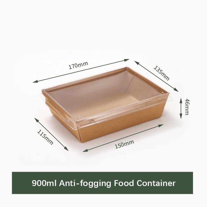 Disposable Food Containers Biodegradable Lunch Box ,Large Rectangle Kraft Paper Food Container with Clear Lid, Microwavable and Freezer Storage Use Take Out Lunch Box Container