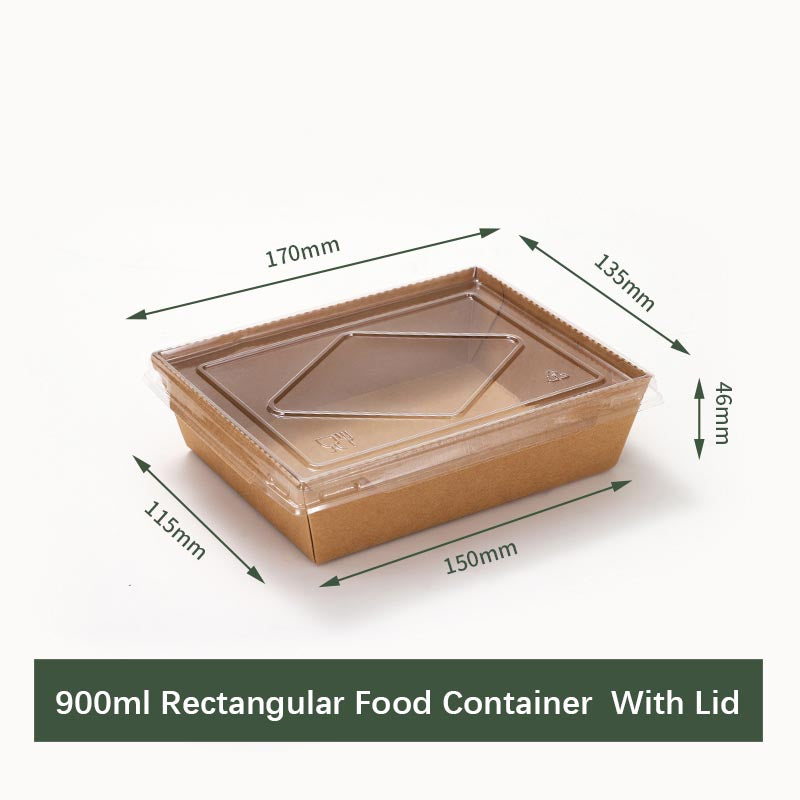 Disposable Food Containers Biodegradable Lunch Box ,Large Rectangle Kraft Paper Food Container with Clear Lid, Microwavable and Freezer Storage Use Take Out Lunch Box Container