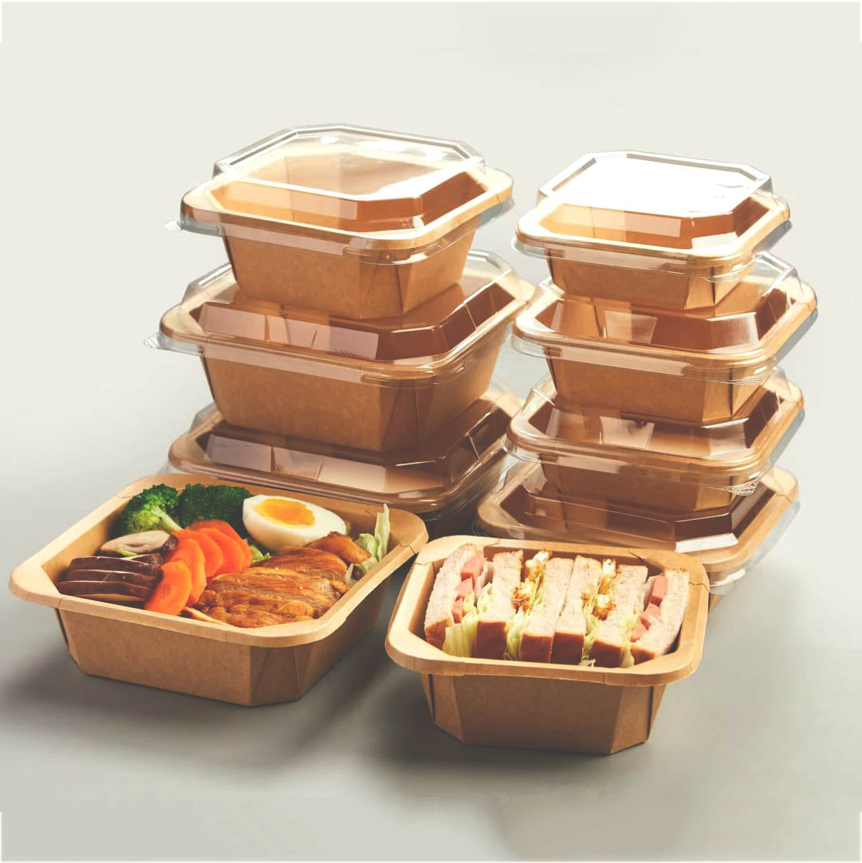 300 Pack Paper Paper Charcuterie Boxes with Clear Lids, Square Octagonal Kraft Bakery Boxes To Go Food Containers for Desserts, Sandwich, Cake Slice,Salad,Light Meal, Cookies (Brown),Catering and Parties